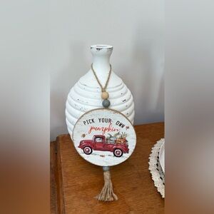 Fall Pick Your Own Pumpkin Red Truck Wall Hanger Tier Tray Decor Autumn Decor